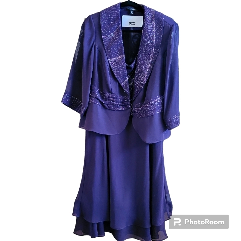 14W LeBos Sheer Sparkle Embellished Wedding Party Cocktail Midi Dress - Picture 4 of 6
